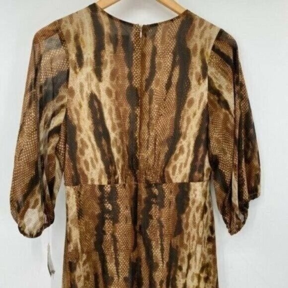 Taylor Chiffon Snake Reptile 3/4 Sheer Sleeve V-Neck Hi/lo Midi 6 Dress NWT - Picture 8 of 11